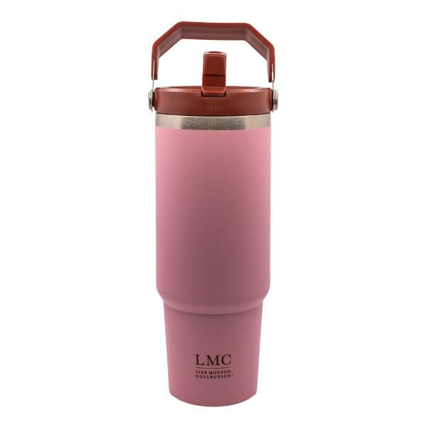 LMC Flip Straw Travel Mug - Soft Pink with Burgundy Lid_2